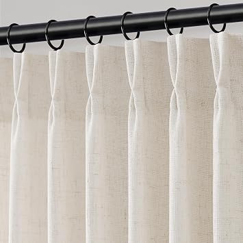 Jowels Natural Pleated Thick Linen Curtains 96 Inch Long for Living Room
