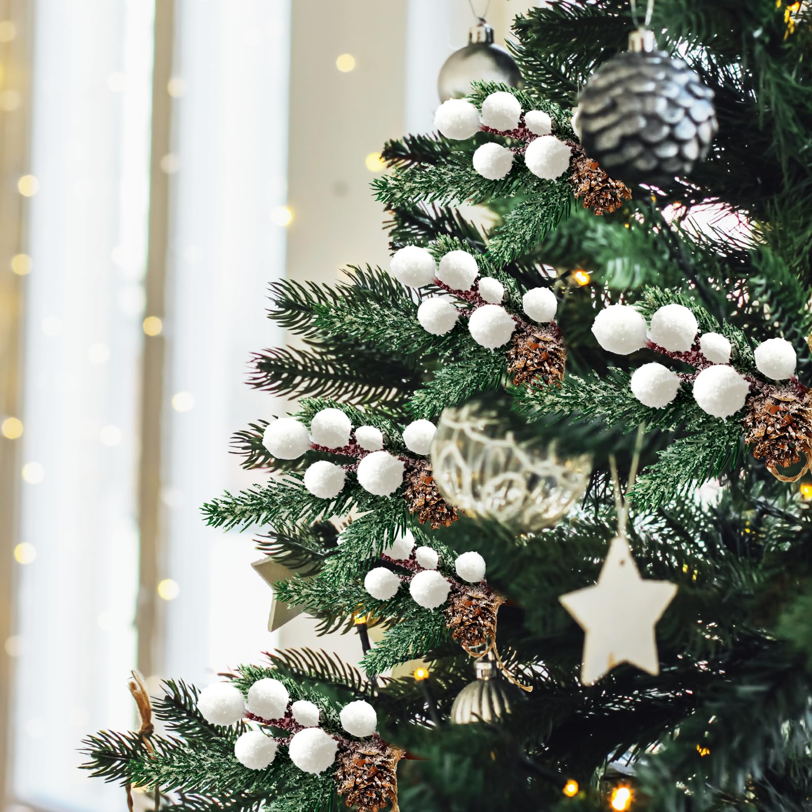 Decoración Nieve Artificial Ramas Pino Navideño Con Nieve - 24 Unidades  Decoración Invierno 35cm Decoración Navideña Ramas Nevadas, image size:1600x1600