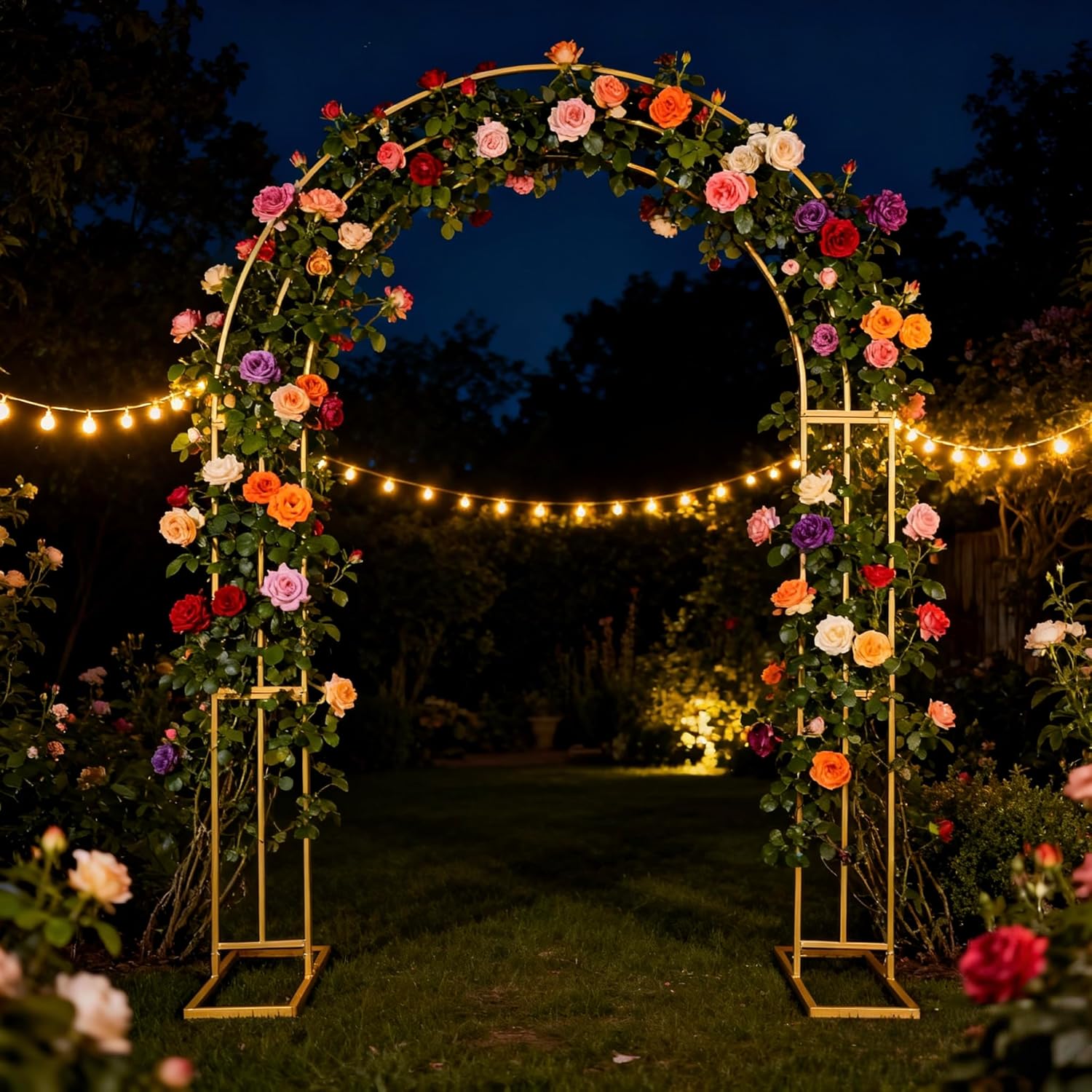 82 * 102in Gold Garden Arbor Iron Trellis for Climbing Plants, Party Wedding Arch for Ceremony, Outdoor Backyard Lawn Patio Garden Decor Arch Backdrop Stand