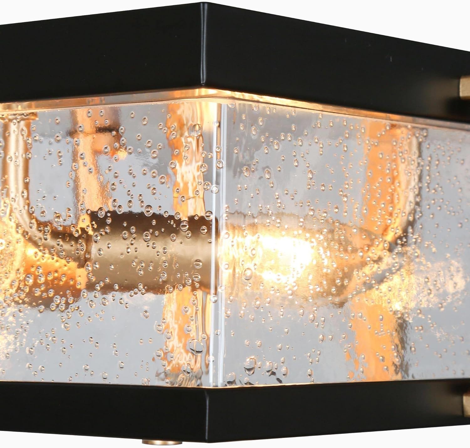 ZEVNI Modern Black Gold Flush Mount Ceiling Light Fixtures, 3-Light Industrial Close to Ceiling Lighting with Seeded Glass Shade for Bedroom, Hallway, Foyer, Kitchen, Dining Room, 12" Dia