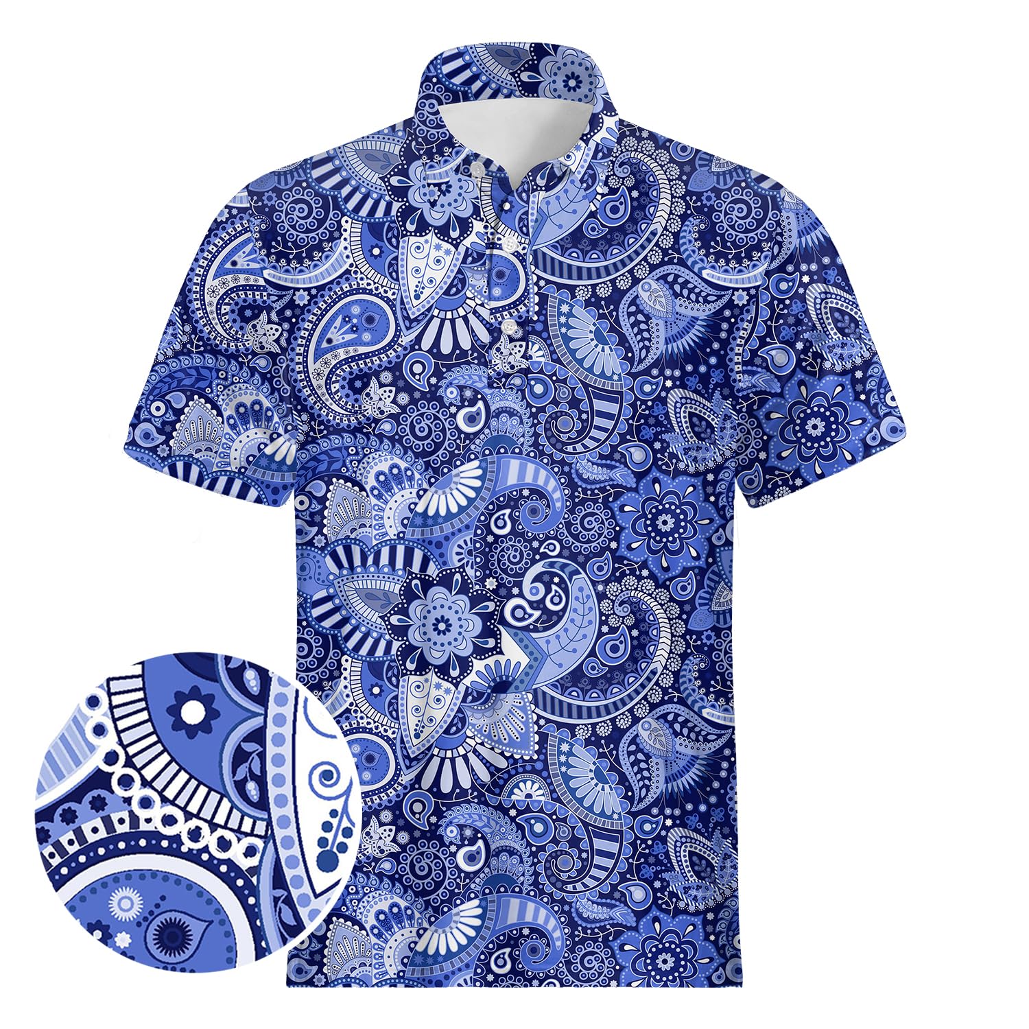 Men's Funny Golf Polo Shirts Quick Dry Blue Cartoon Short Sleeve Polo Shirts