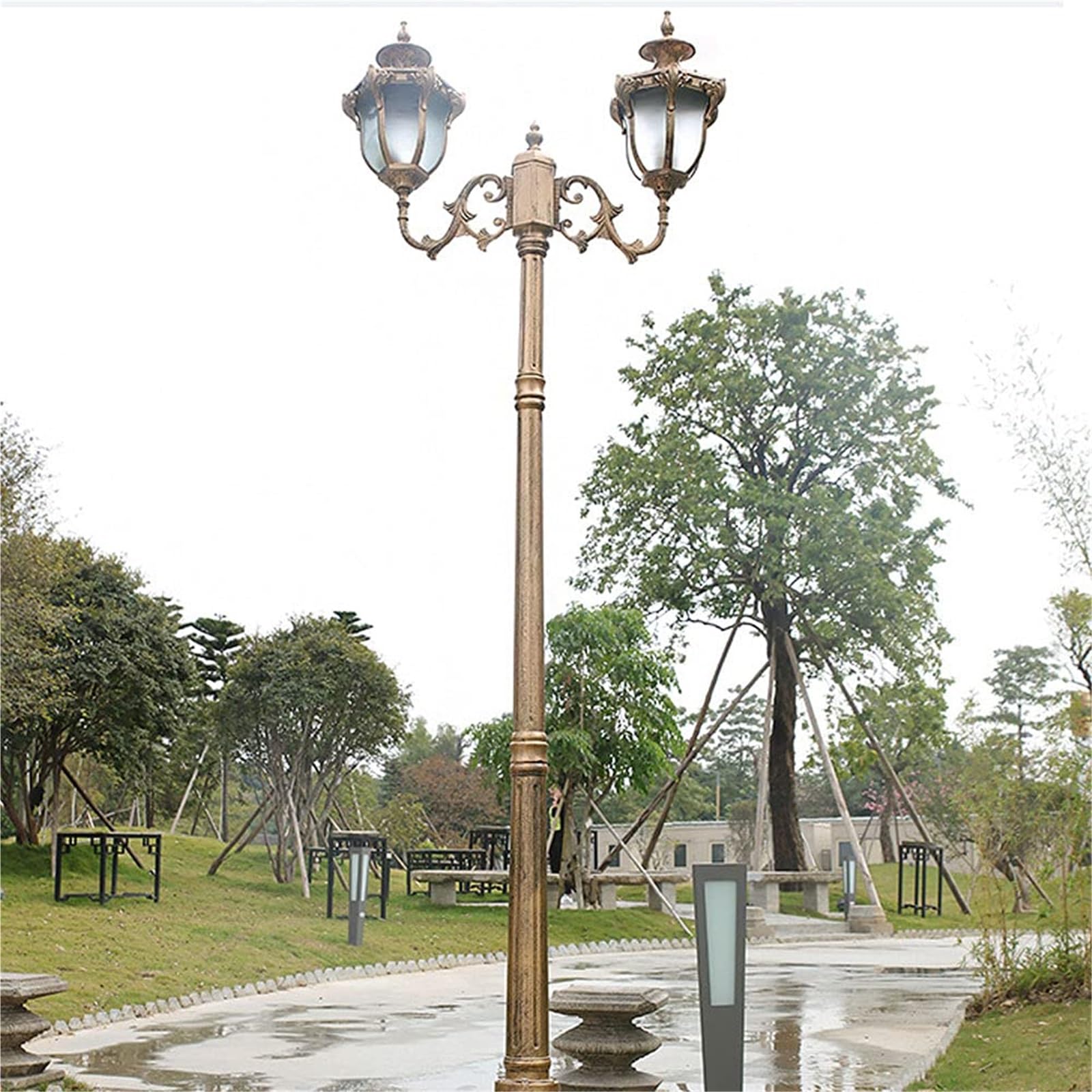 Lampy Zewnętrzne Na Patio, Słupki Do Lamp Zewnętrznych, Wodoodporne Lampy Uliczne, Europejskie Lampy Ogrodowe W Stylu Retro, Lampa Na Słupku Do Alejek Ogrodowyc(Wysokość 250 Cm)
