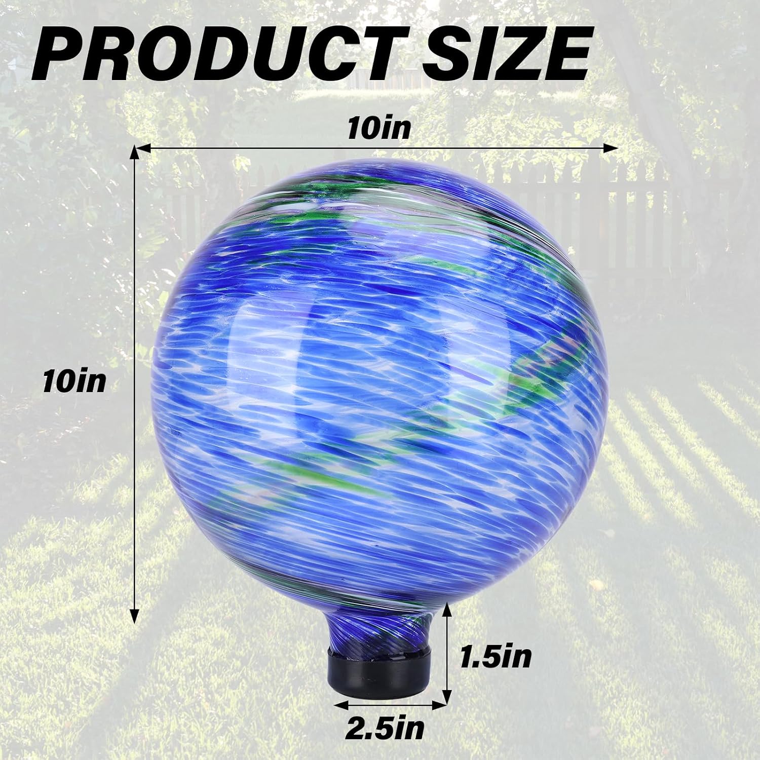 10 inch gazing ball glass reflective garden globe outdoor gazing globe yard ornament for garden yard home outdoor decoration blue(not solar)