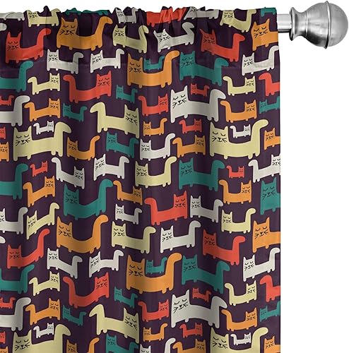 Miniatura 39 de Ambesonne - Cortinas de ventana de los 90, tema de los 90 con dispositivos de casa de estilo antiguo, patines en línea, zapatos de baile divertidos,