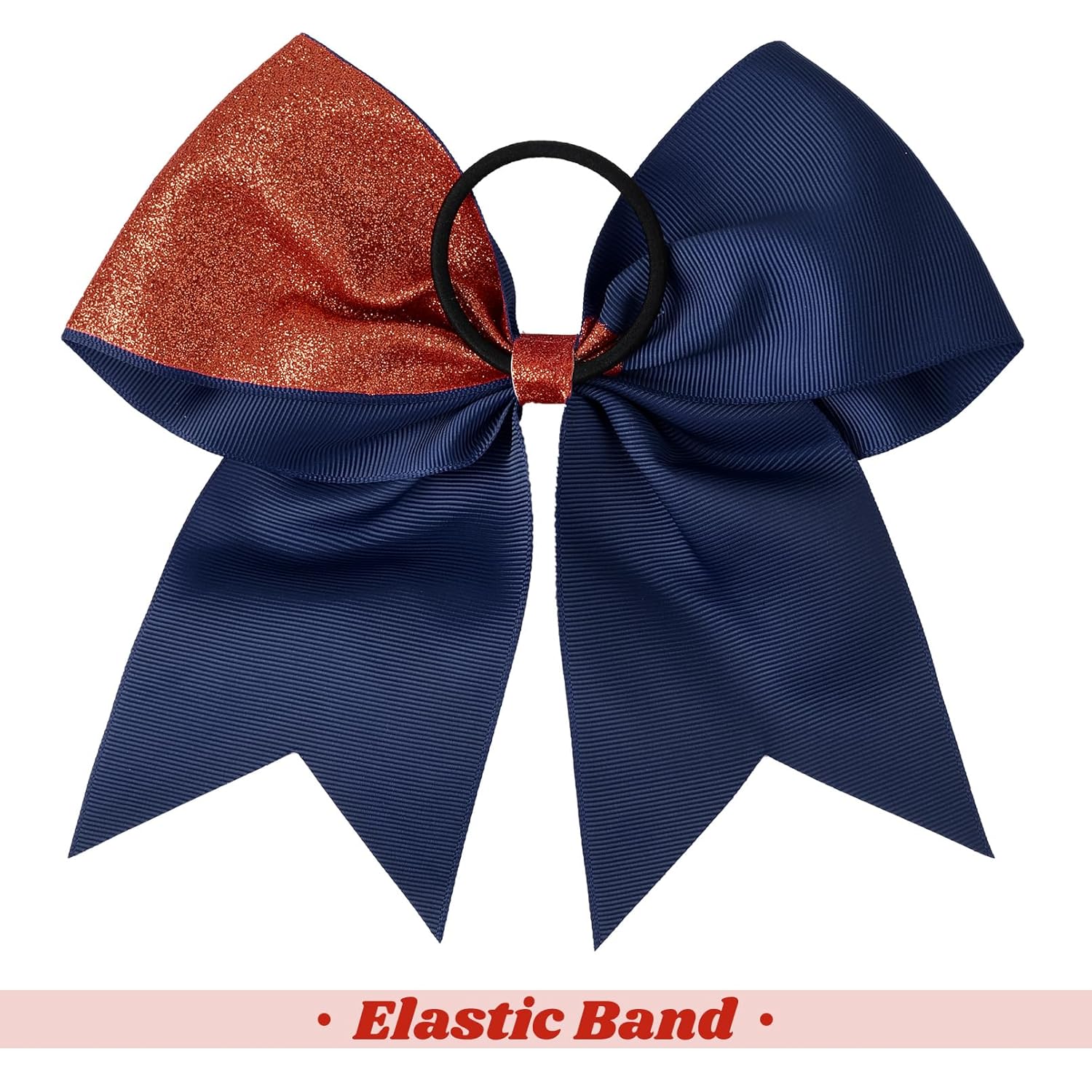 DEEKA 8PCS 8" Two Toned Large Glitter Cheer Bows Elastic Ties Hair Bows Ponytail Holder Handmade for Cheerleader Girls Softball Sports -g Red/Navy