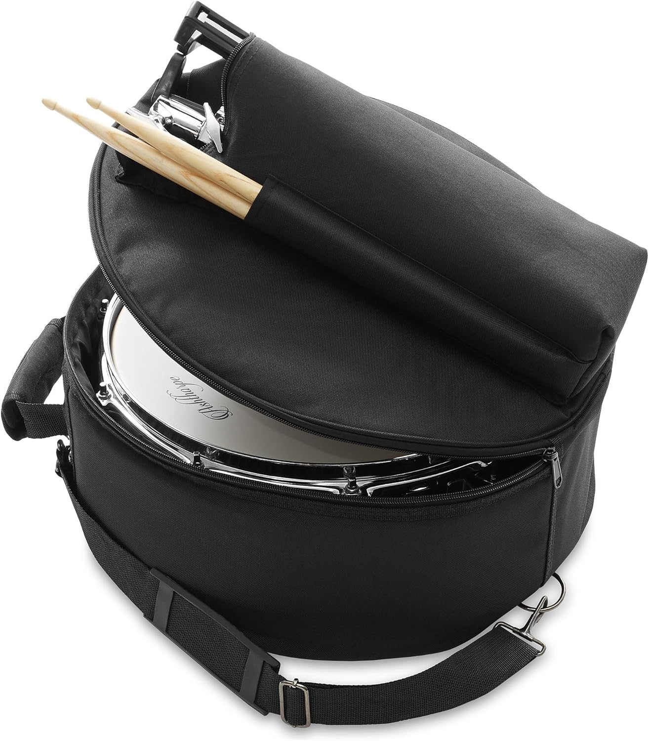 Ashthorpe Snare Drum Set with Remo Head (Black) - Student Beginner Kit with Stand, Padded Gig Bag, Practice Pad, Neck Strap, and Sticks