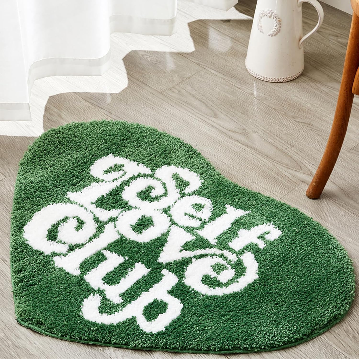 Cute Funky Throw Rugs for Bedroom Dorm Bathroom Living Room College Dorm Non Slip Washable 32''x40'', Self Love Club Heart Shaped Rug, Trendy Cool Aesthetic Bedroom Accent Rug Green Bath Mat