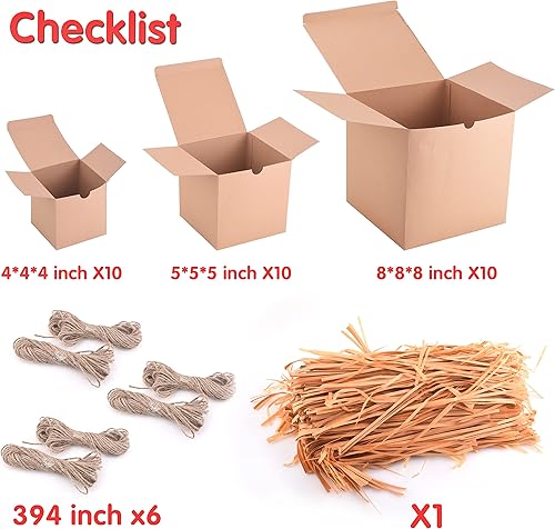 Miniatura 2 de JOYIN 30 cajas de regalo surtidas con relleno de papel de rafia y cordeles de hierba, cajas de regalo de papel kraft marrón navideño para el día de