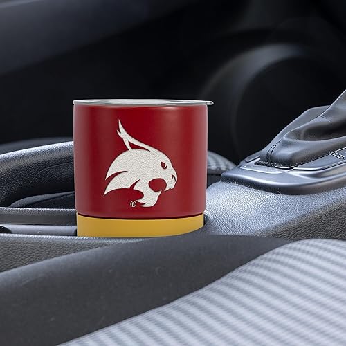 Miniatura 224 de Rico Industries NCAA Miami of Ohio Redhawks - Vaso de cerámica de 16 onzas con agarre de silicona, grabado láser profundo, diseño de color negro