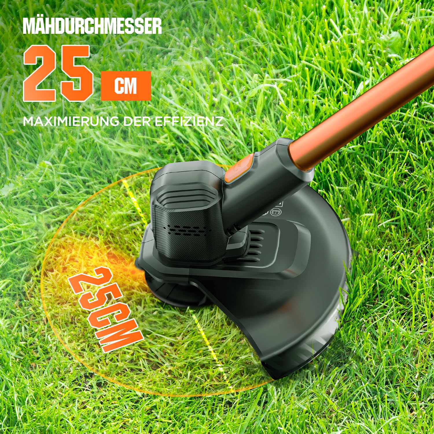 Litheli Akku Rasentrimmer 20V, 25cm, Rasentrimmer mit Akku und Leistungsstarkem Motor, 10000mAH Mobiler Batterien, Geeignet für Gartenrasen und Außenschnitt, Rasentrimmer