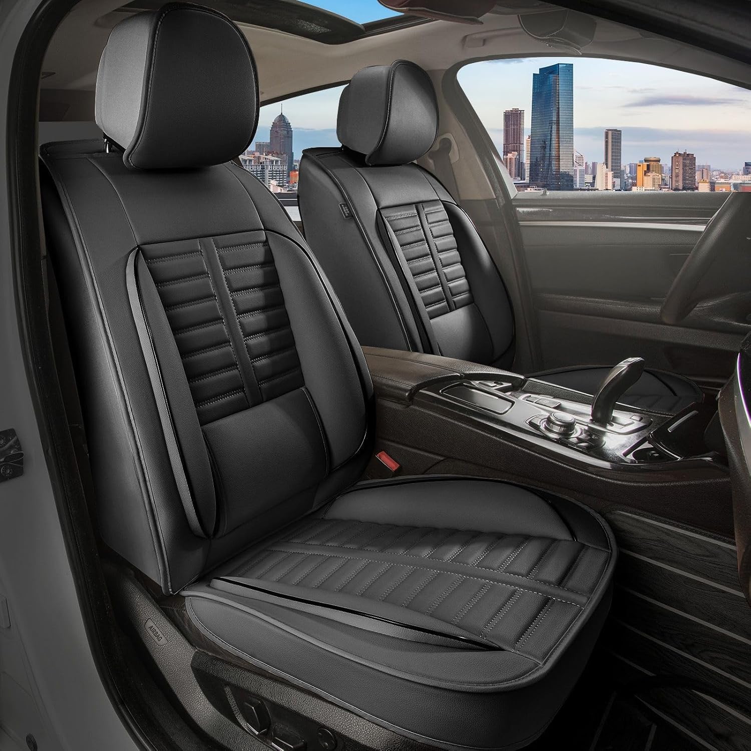 Car Seat Covers Fit for GMC Canyon 2015-2025 2026 Front Set Leather Seat Covers Set with Lumbar Support Premium Automotive Cushion Protector(2 Seat, Black)