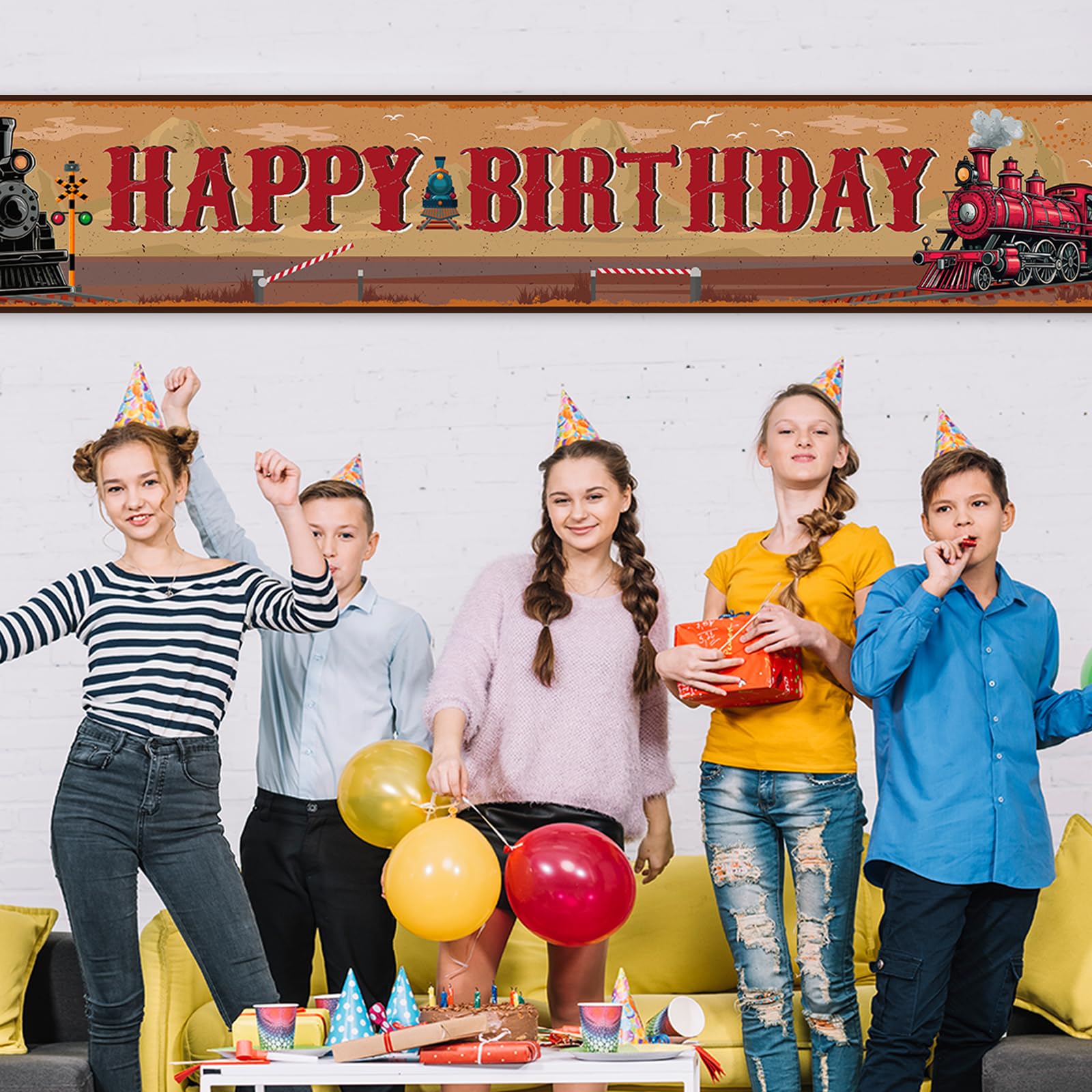Large Train Birthday Banner - 9.8x1.6 Ft Outdoor Yard Decoration For Kids' Train Theme Party, Baby Shower, Or Festival Decor