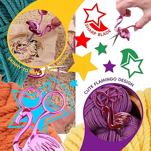 Miniatura 4 de JubileeYarn - Tijeras para bordar, diseño de flamenco, color rosa, 1 par