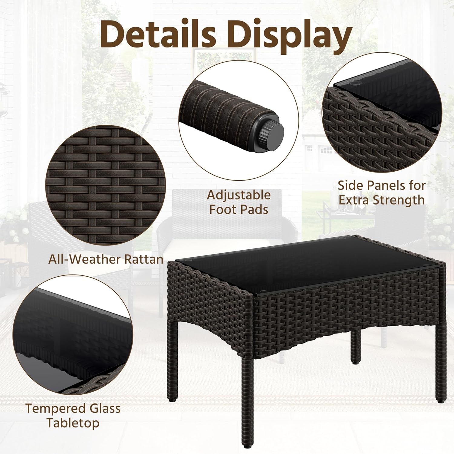 Yaheetech Patio Furniture Set 4 Pieces Conversation Sets, Rattan Chair Wicker Set Loveseat with Soft Cushion and Glass Table for Backyard Porch Garden Poolside Balcony, Brown and Beige