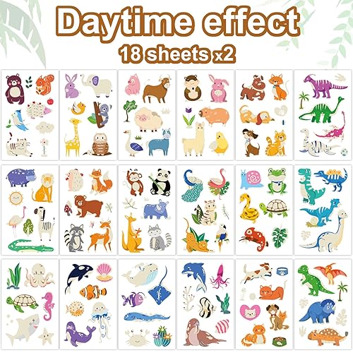 Miniatura 9 de Yazhiji 36 hojas de tatuajes temporales para niños niñas y adultos grandes regalos de fiesta y decoraciones