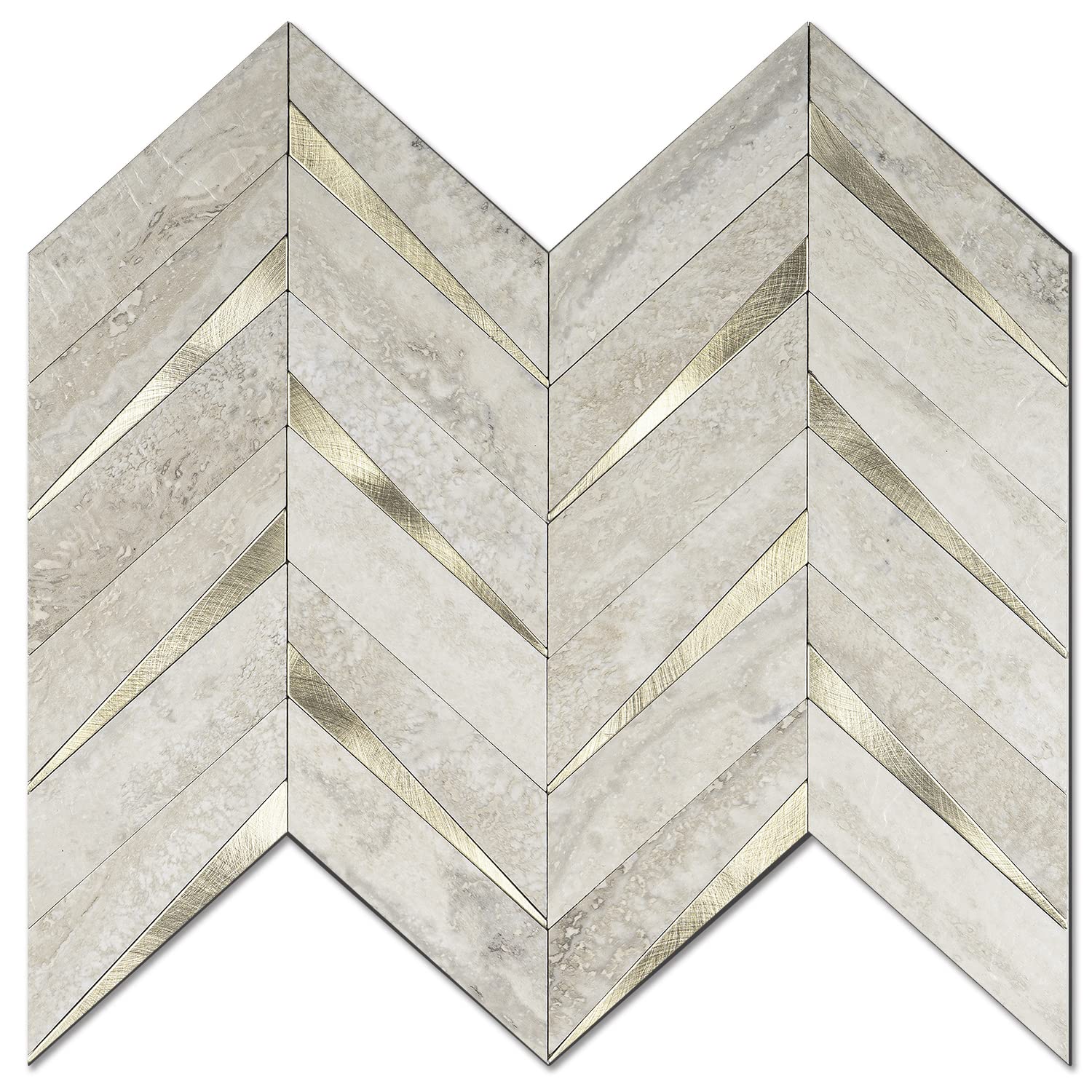 STICKGOO 10-Sheet Herringbone Tile Peel and Stick Backsplash, Beige Mixed Metal Gold PVC Stick on Backsplash, Self Adhesive Wall Tile for Kitchen and Bathroom
