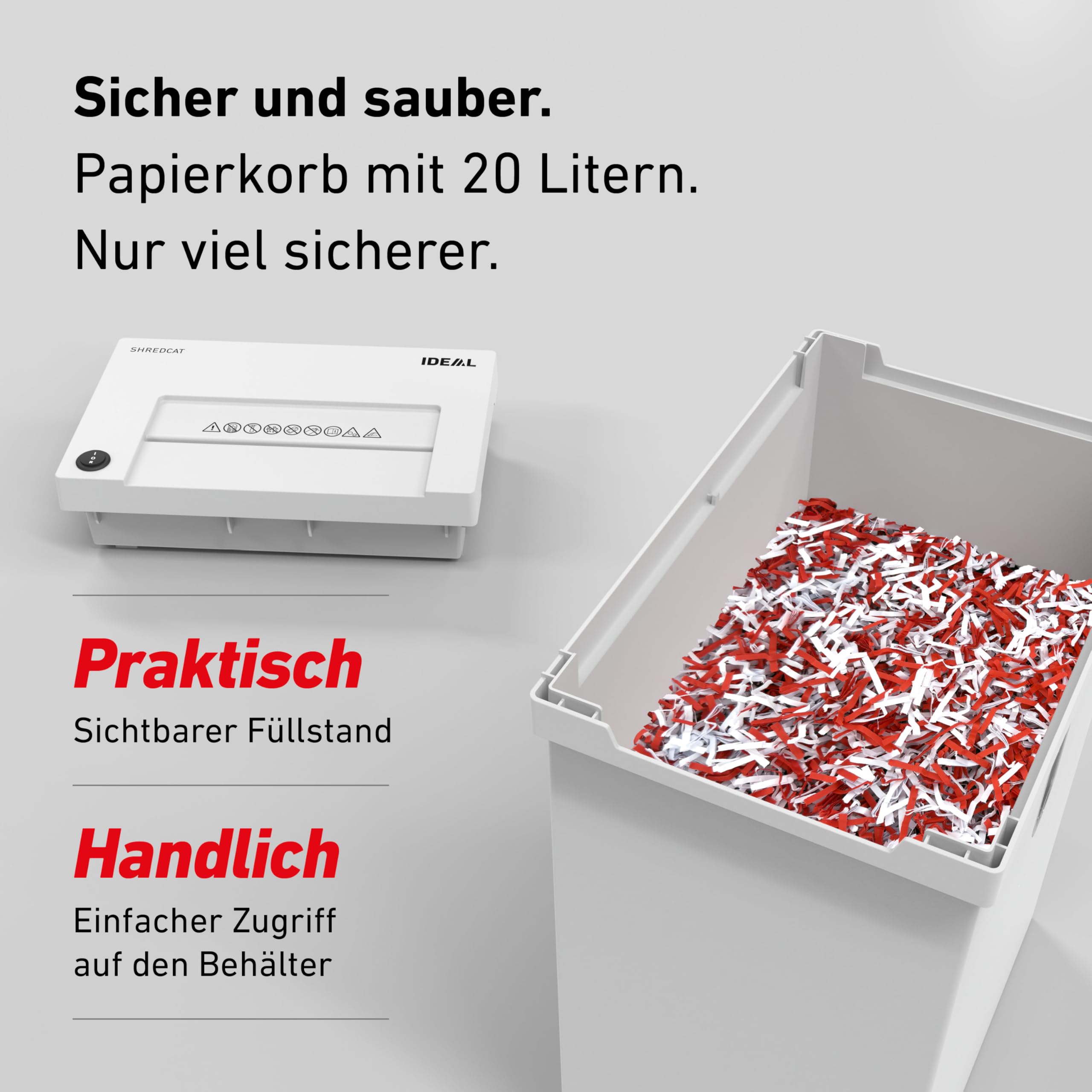 IDEAL Shredcat 8100 CC Aktenvernichter P4, 10–12 Blatt (80-70 g/m²), leise, 20L, Partikelschnitt 5×30 mm, Auto Start/Stopp, DSGVO-konform, Home Office & Büro Schredder