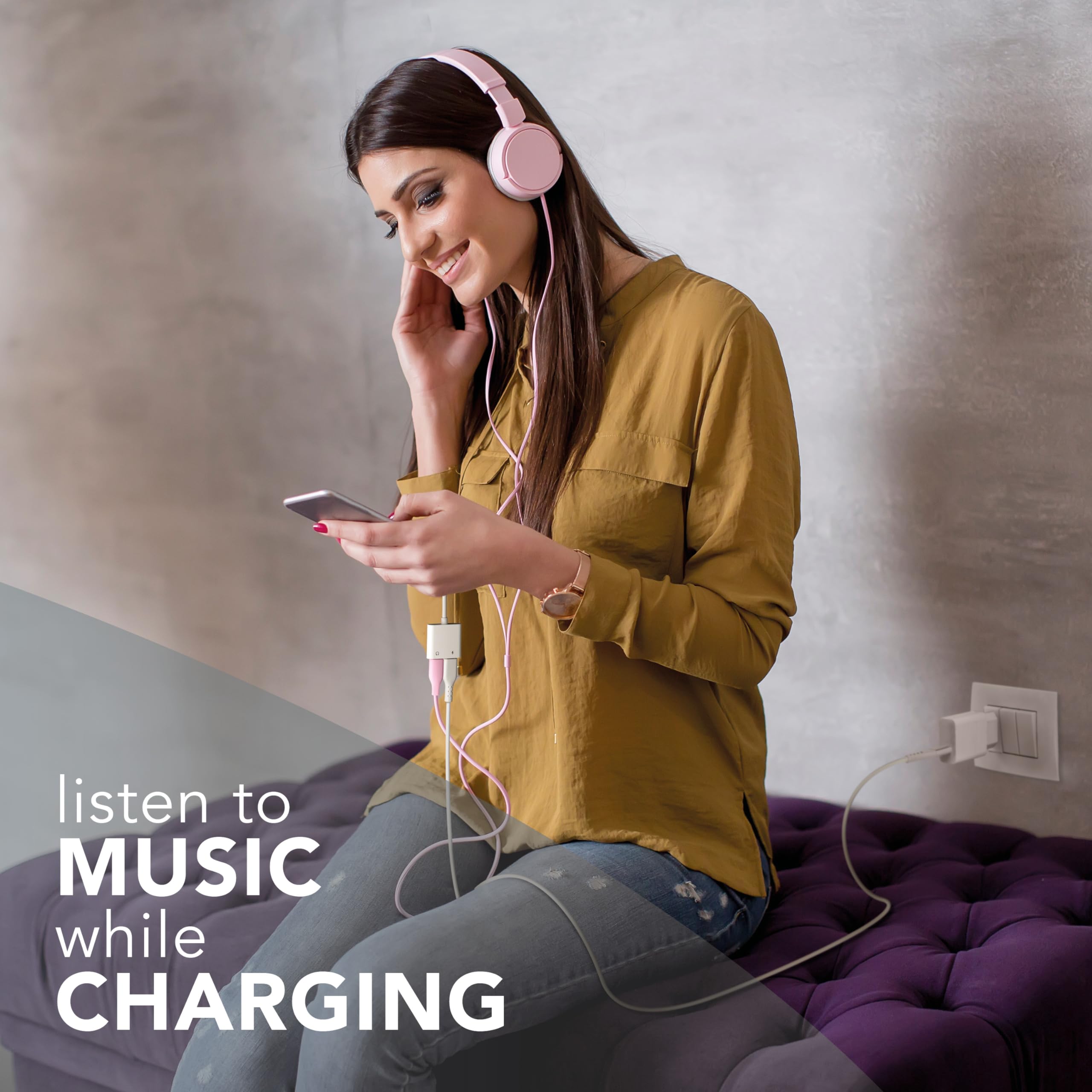 Music Sound - Music & Charge Usb-c/Usb-c - Adapter Aux-Split - Ładowanie smartfona i słuchanie ulubionej muzyki - Ładowanie 60 W - Długość kabla 10 cm - Biały