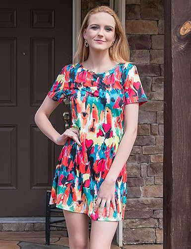 Vista 3 de Feager - Vestido para mujer, con manga corta y espalda cruzada, diseño a rayas, estilo casual