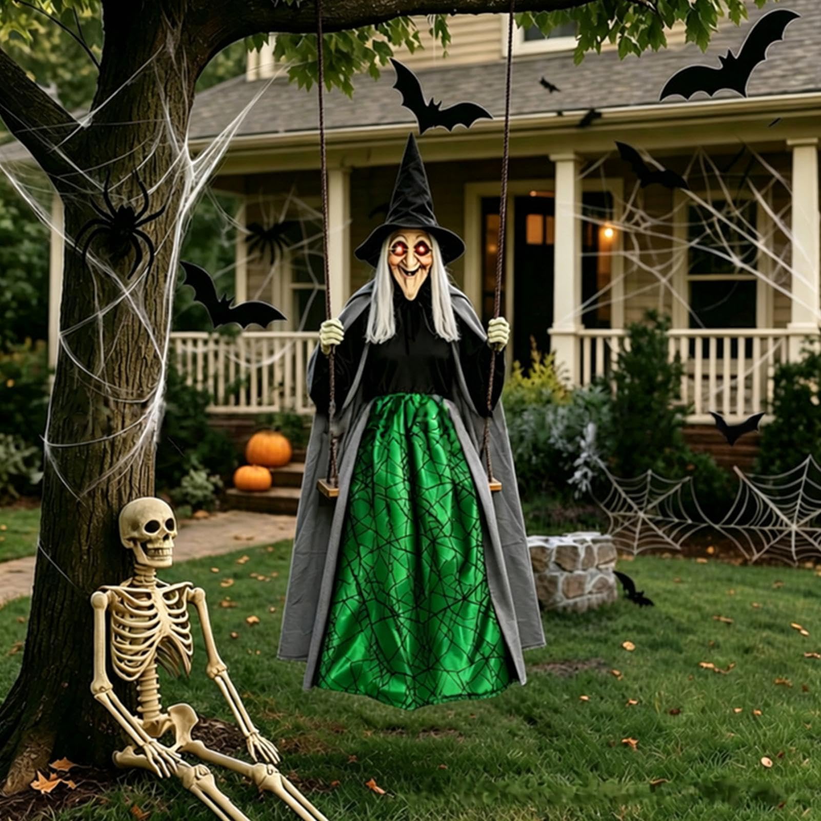 Schwingende Hexe Halloween Deko 1,8 Meter Lebensgroße Außenfigur | Halloween Hängende Hexe Für Geisterhäuser, Partys, Hof, , Garten