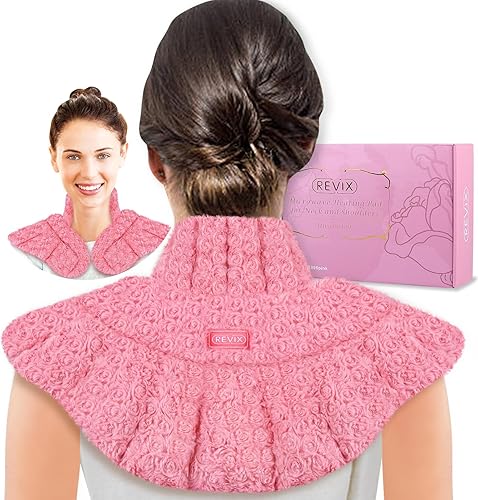 REVIX Envoltura térmica para microondas para cuello y hombros con calor húmedo, calentador de cuello para microondas para aliviar el dolor y la