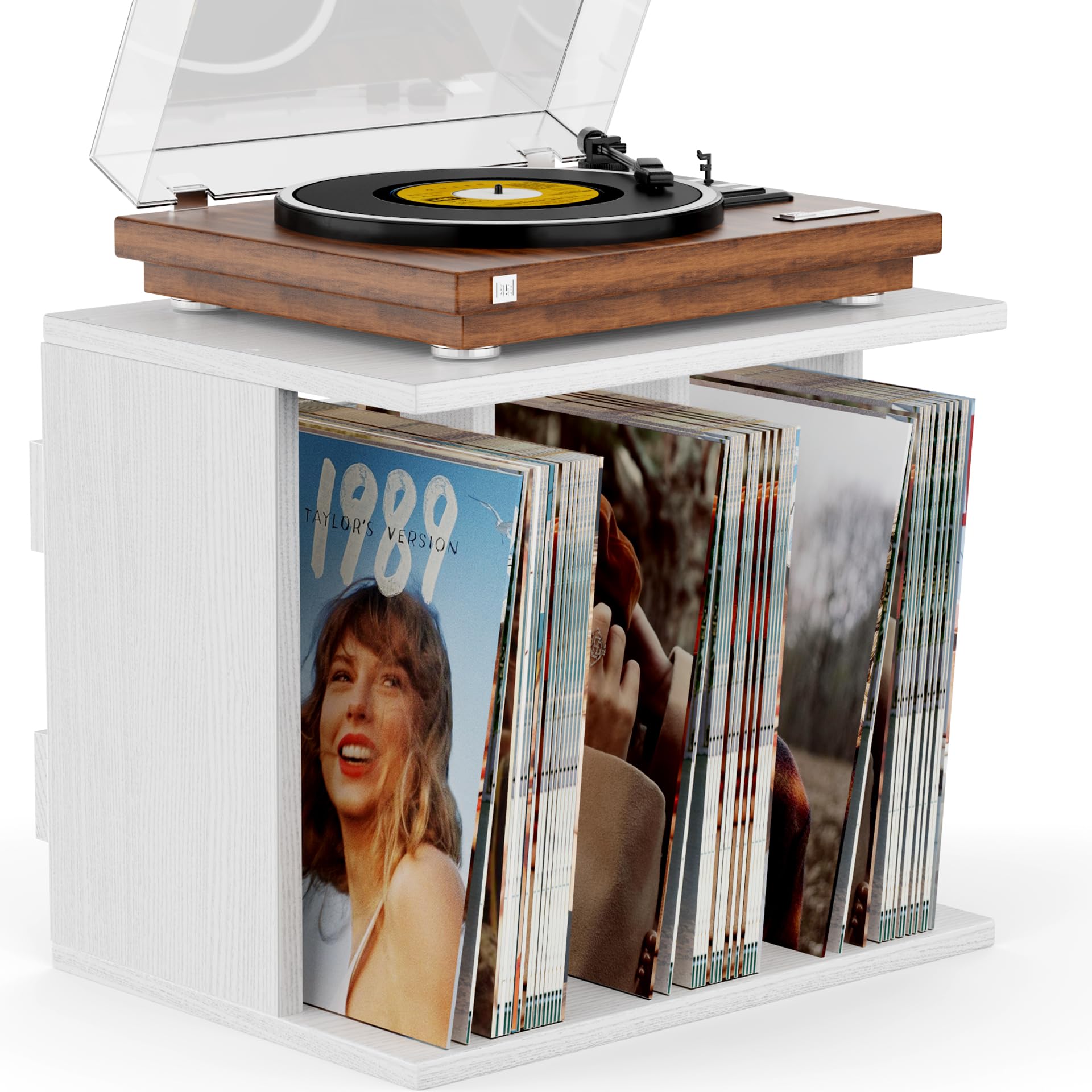 Aufbewahrungsständer für Vinyl-Plattendreher, mit Vinylablage, Wandregal für bis zu 100 Alben, 3 Fächer, Vinyl-Schrank, für Wohnzimmer, Büro, Dekoration (Vintage weiß)