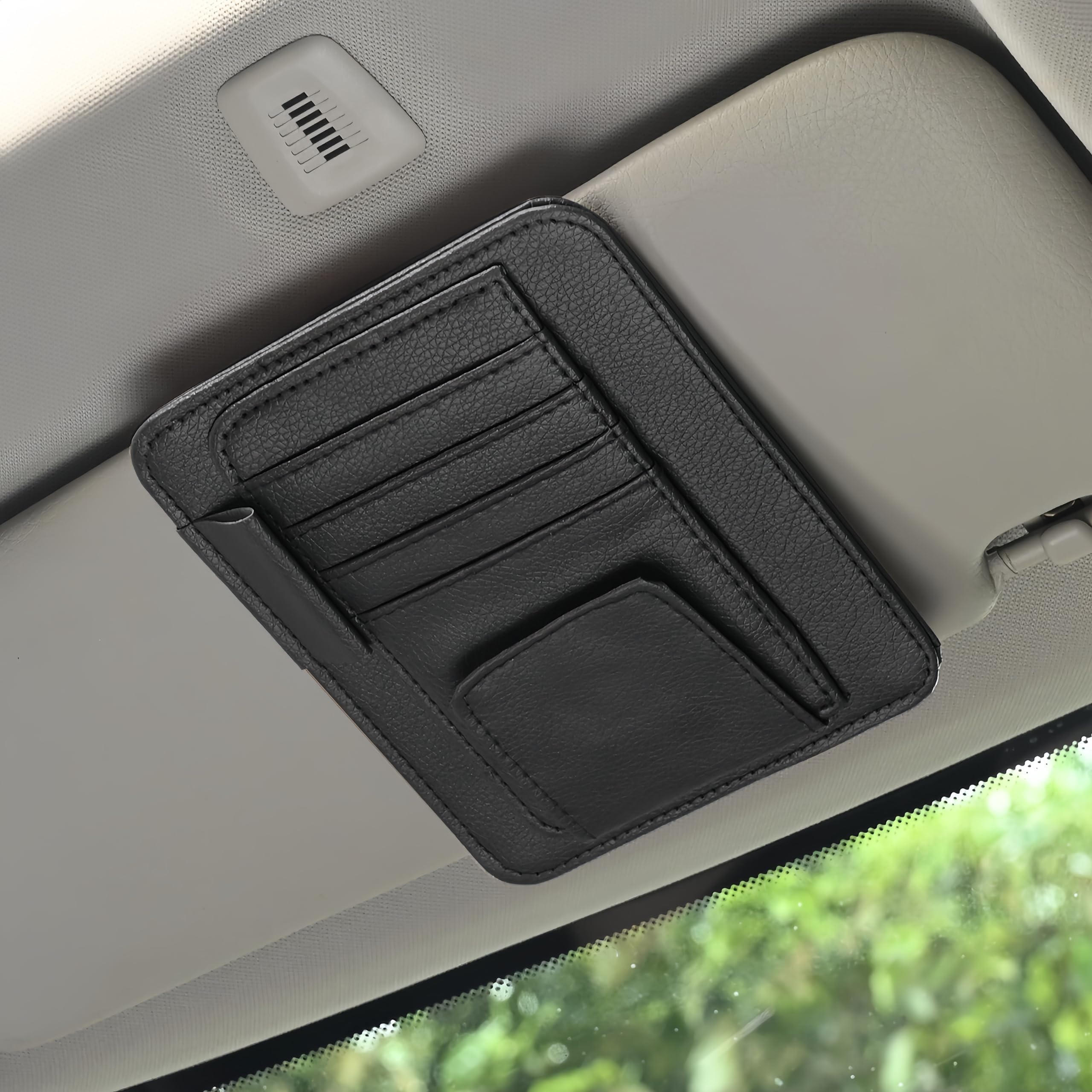 JINGDA 1 Piece Sun Visor Organizer for Abarth 500 595 695 Coppa Coppone, Multi-Pocket Visor Card Sleeve Pocket, Sunglasses Holder, Car Accessories,Black