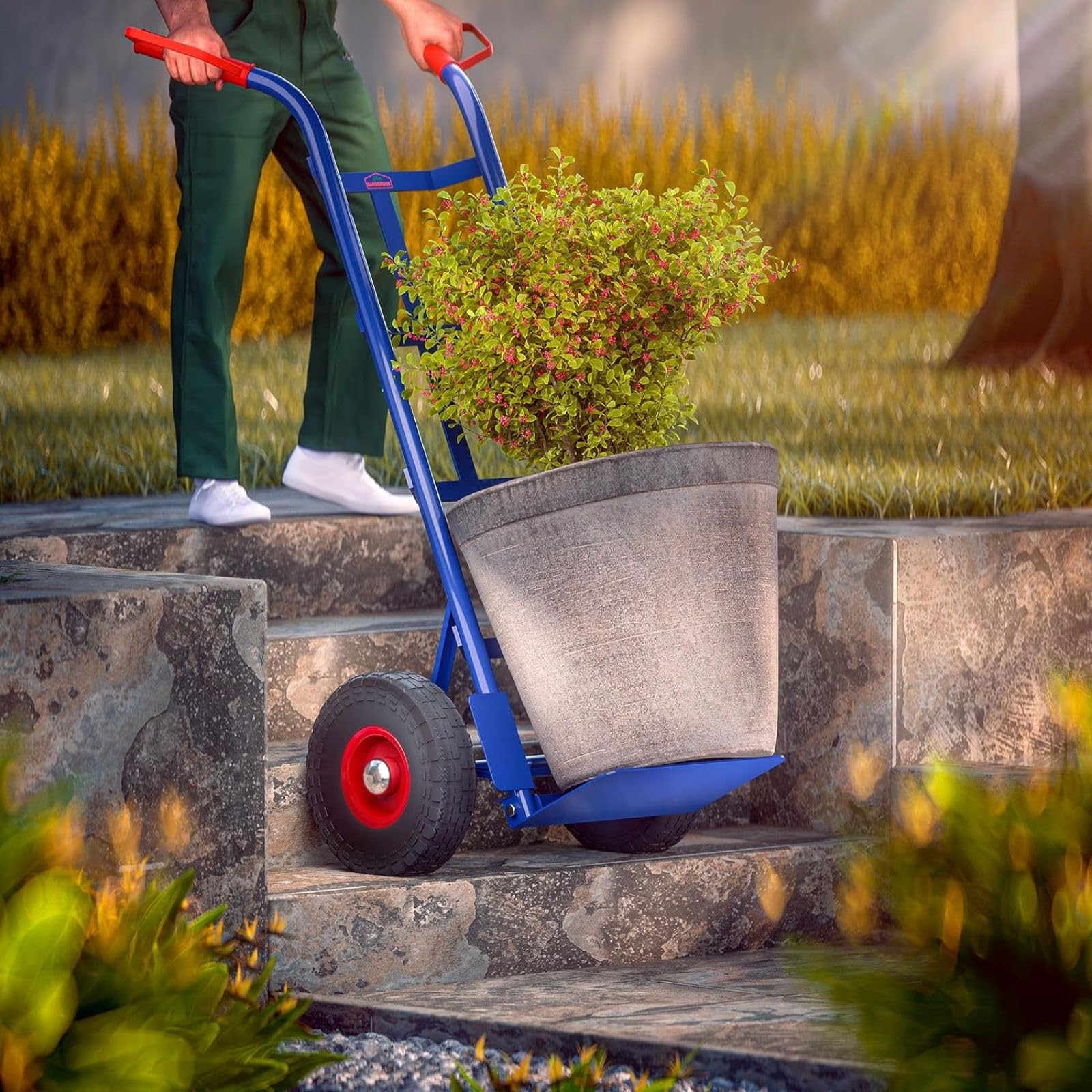 DASCK Carro de Carga 200 kg con Ruedas Neumáticas – Carretilla Industrial de Acero Reforzado con Plataforma 35x18 cm y Empuñaduras Ergonómicas Antideslizantes