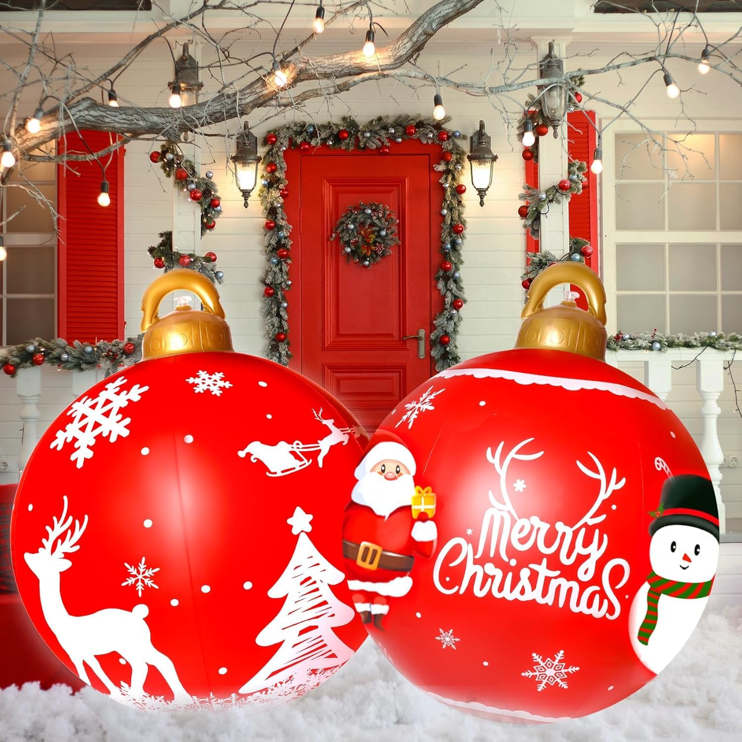 LATERN 2Pcs Giant Inflatable Christmas Balls, 60CM PVC Blow Up Decoration Ball Snowflake Elk Inflatable Holiday Ornament for Christmas Indoor Outdoor Home Garden Lawn Yard Porch Decoration