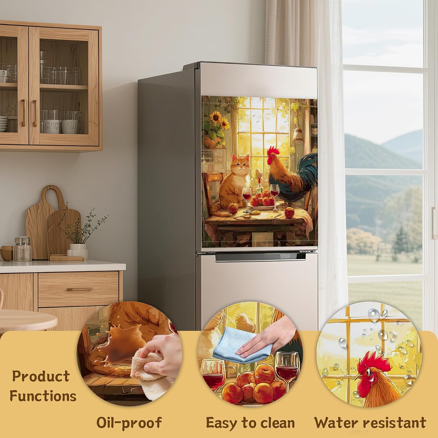 Cute Cats Chickens Magnetic Dishwasher Cover, Removable Refrigerator Magnet Cover for Kitchen Appliances, Reusable Front Panel Decor, 23 x 26 in image 4
