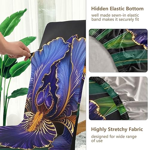 Miniatura 3 de Beautiful Iris Flower Decorative Chair Covers for Retro Dining Chairs Washable Reusable Chair Covers cobertor para sillas de comedor Set of 4