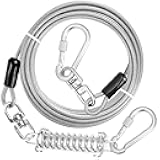 jenico Dog Tie Out Cable, 10/15/20/30/40/50/70/100/150FT Runner Cable with Swivel Hook and Shock Spring, Dog Leash Run Tether for Yard Outdoor and Camping,for Small to Medium Pets Up to 500 LBS