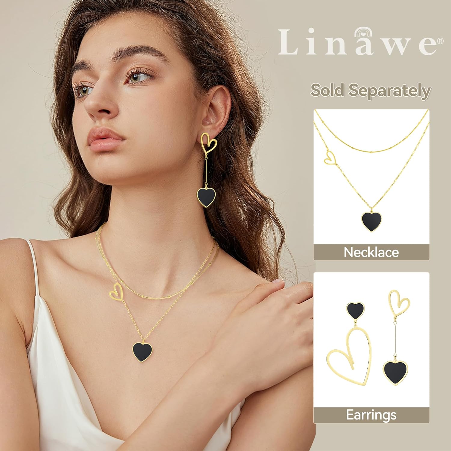 Linawe Layered Choker Heart Pendant Necklace for Women Trendy, Gold/Silver/Rose Gold Chain Stainless Steel Stacked Necklaces, Double Heart Necklace Y2K Preppy Jewelry - Image 3