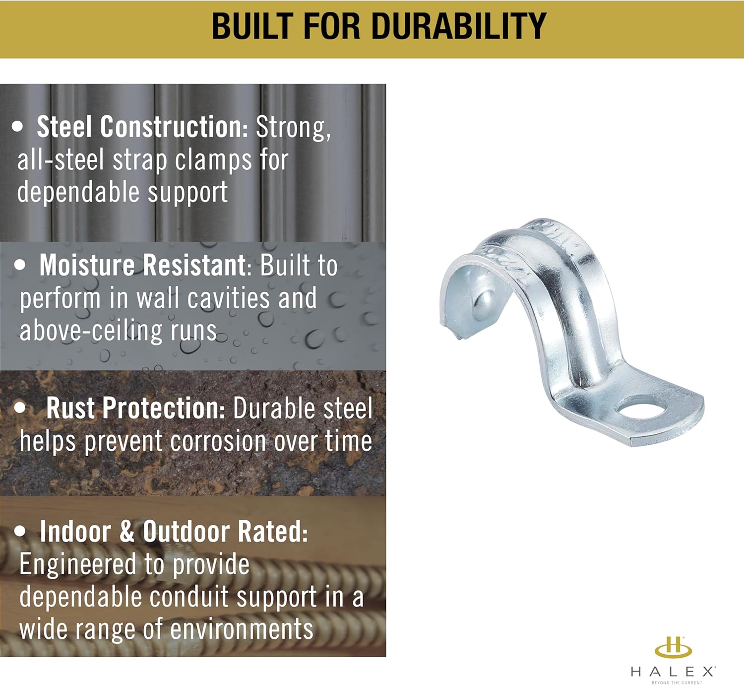 Halex 3/4” in. Electrical Metallic Conduit Strap Clamp – 1 Hole EMT Strap - 100 Pack of Steel Metal Straps, UL Listed