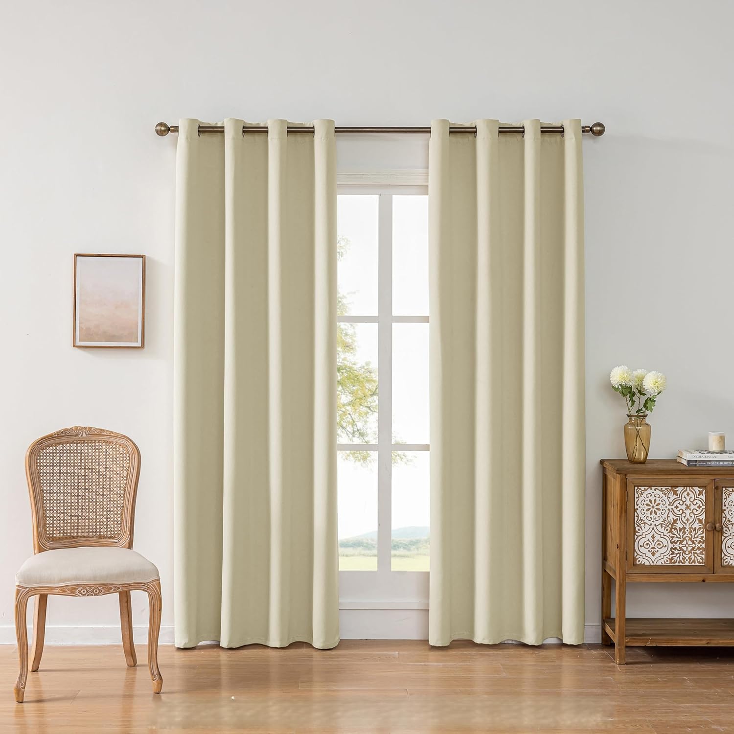 Blackout Curtains, Used for Heat Insulation and Noise Reduction in bedrooms and Living Rooms. There are Two Curtain. (Kashmire White, 52" W×54" L)