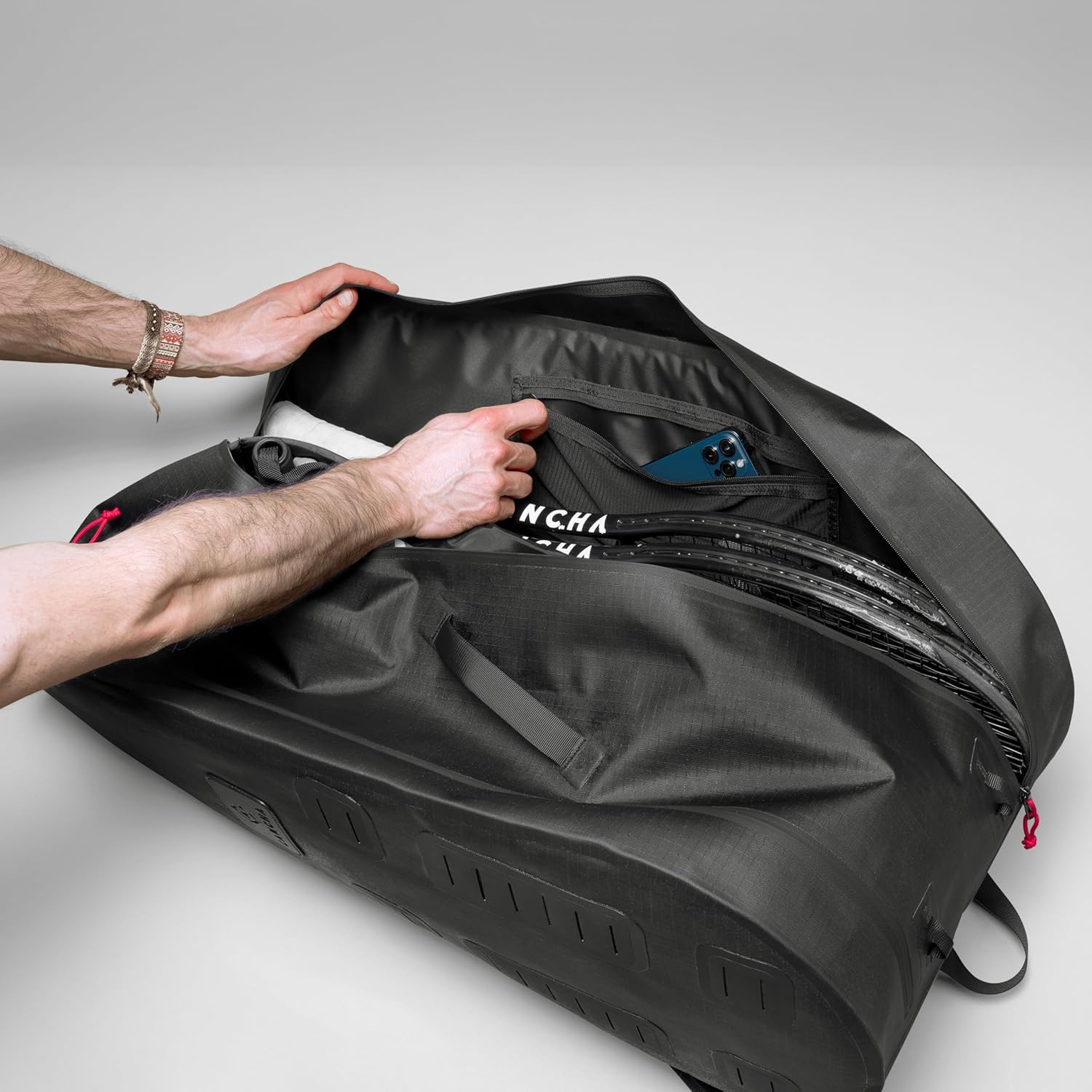 Cancha Racquet Bag Pro, Modular Water-Proof 6-Racket Tennis Bag, Lightweight, Water-Resistant Design, Spacious Multi-Compartment Storage, Ideal for Travel & Sport Black