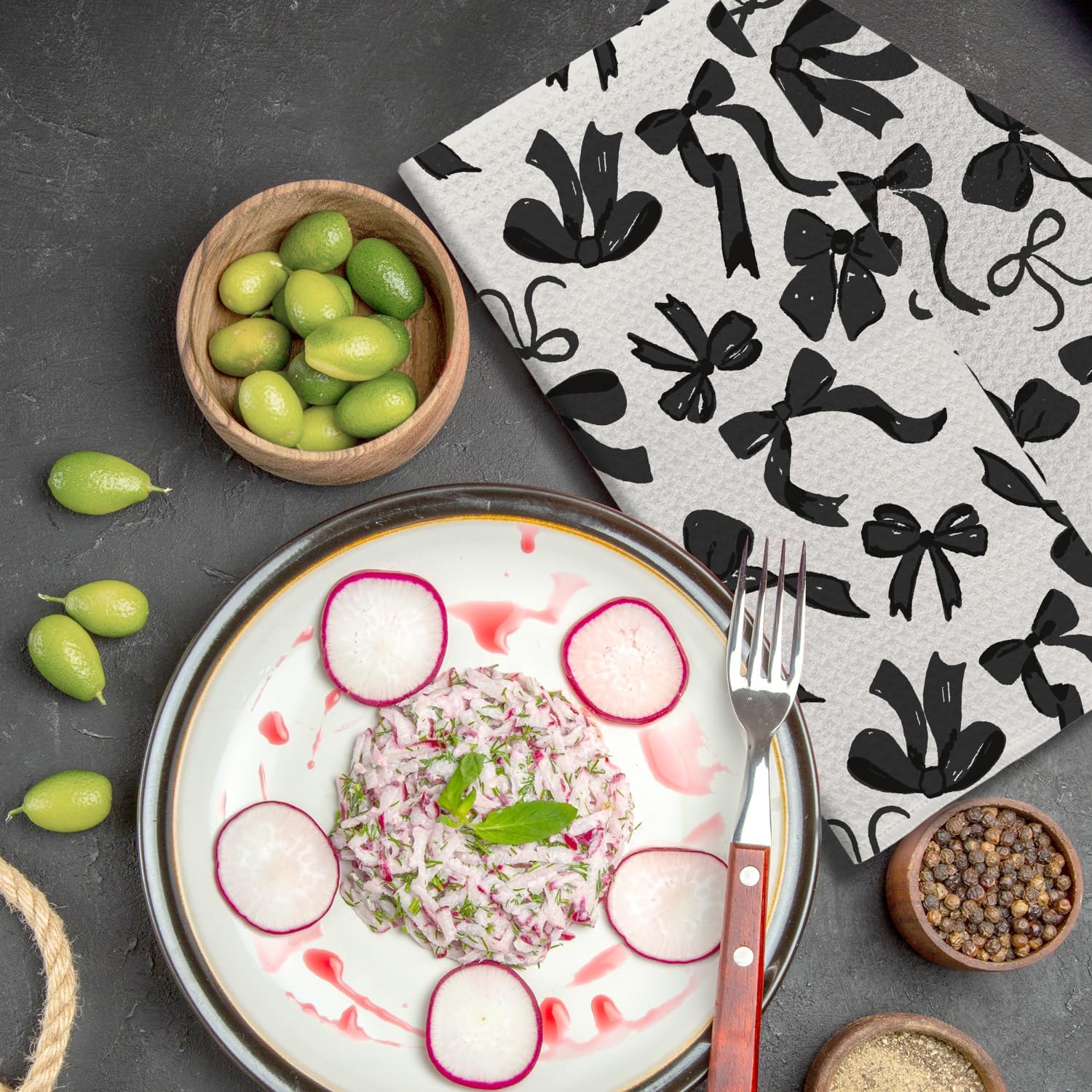 Dark Coquette Bow Kitchen Towels, Preppy Girly Aesthetic Hand Towels for Bathroom Decor, Black Bow Dish Tea Towels for Kitchen Decor, 16x24 Inch - Image 6