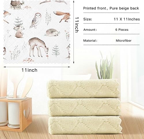 Miniatura 5 de CaTaKu Woodland - Juego de 6 paños de cocina de animales, toallas de cocina, paños de limpieza reutilizables, trapos de cocina, toallas de mano para