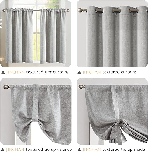 Miniatura 7 de jinchan Cortinas de cocina de lino sintético de 24 pulgadas de largo, cortinas rústicas para privacidad, cortinas de cafetería, cortinas de