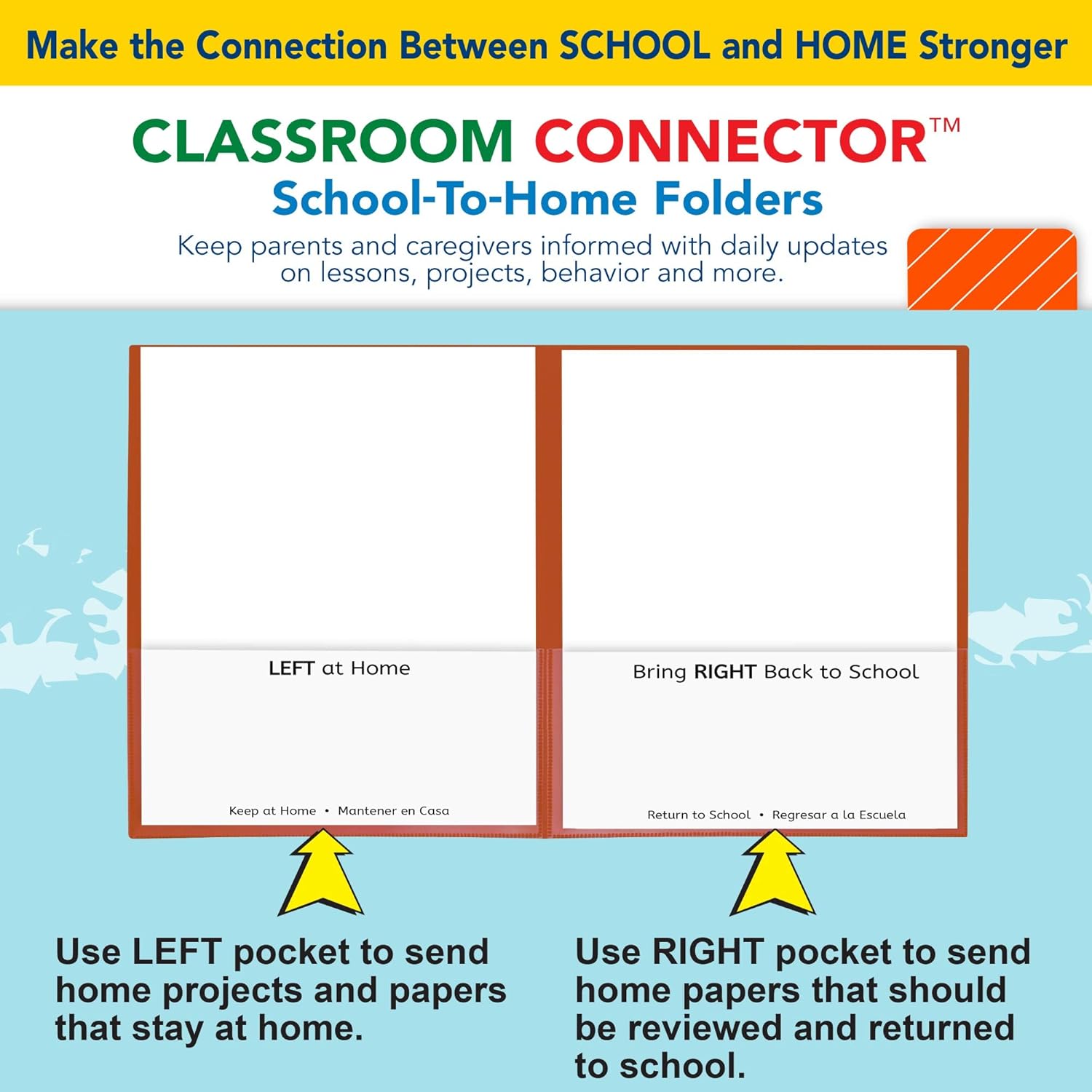 C-Line Classroom Connector School-to-Home Folders, Orange, 25 per Box (32002)