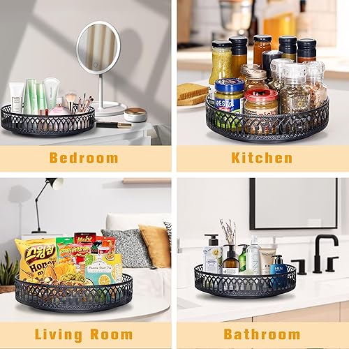 Miniatura 6 de Y&M Lazy Susan - Tocadiscos, organizador de especias, estante de especias giratorio de metal redondo de 10 y 11 pulgadas, almacenamiento y soporte