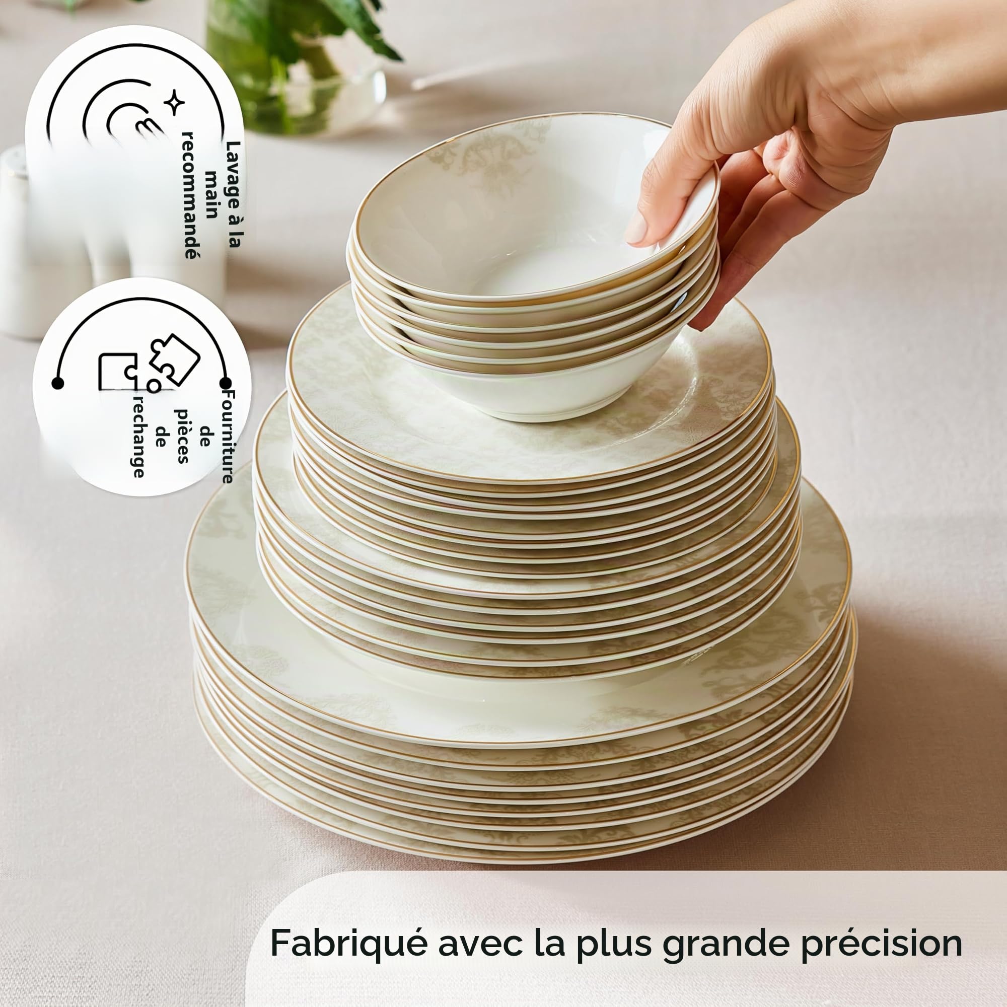 Karaca Siena Assiettes Service de Table 12 Personnes, 53 Pièces, Set de Vaisselle Porcelaine avec Assiette, Bols, Plateaux de Service Rectangulaires, Salier et Poivrier, Blanche