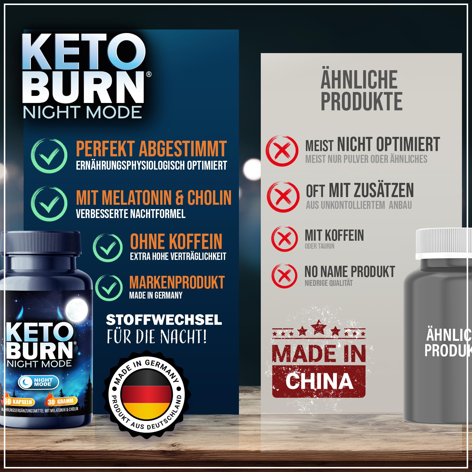 NEU: KETO BURN® Night Mode Kapseln 2er Packung mit 0,5 mg Melatonin & Cholin, Stoffwechsel Rezeptur extrem - schnell & endlich - verbesserte Formel für die Nacht, für Frauen + Männer