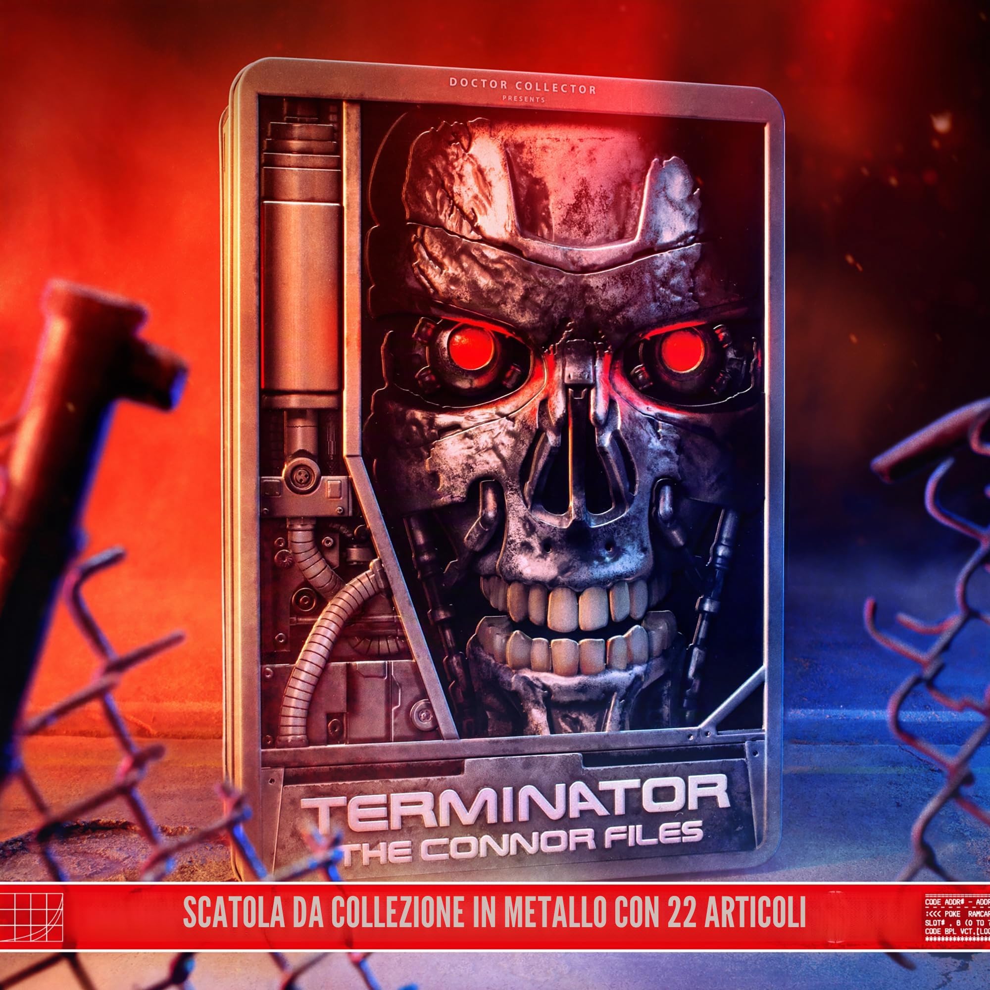 Doctor Collector Terminator The Connor Files Kit, Collectible Set Tin Box, edizione da collezione con accessori esclusivi in scatola di metallo, age 14+