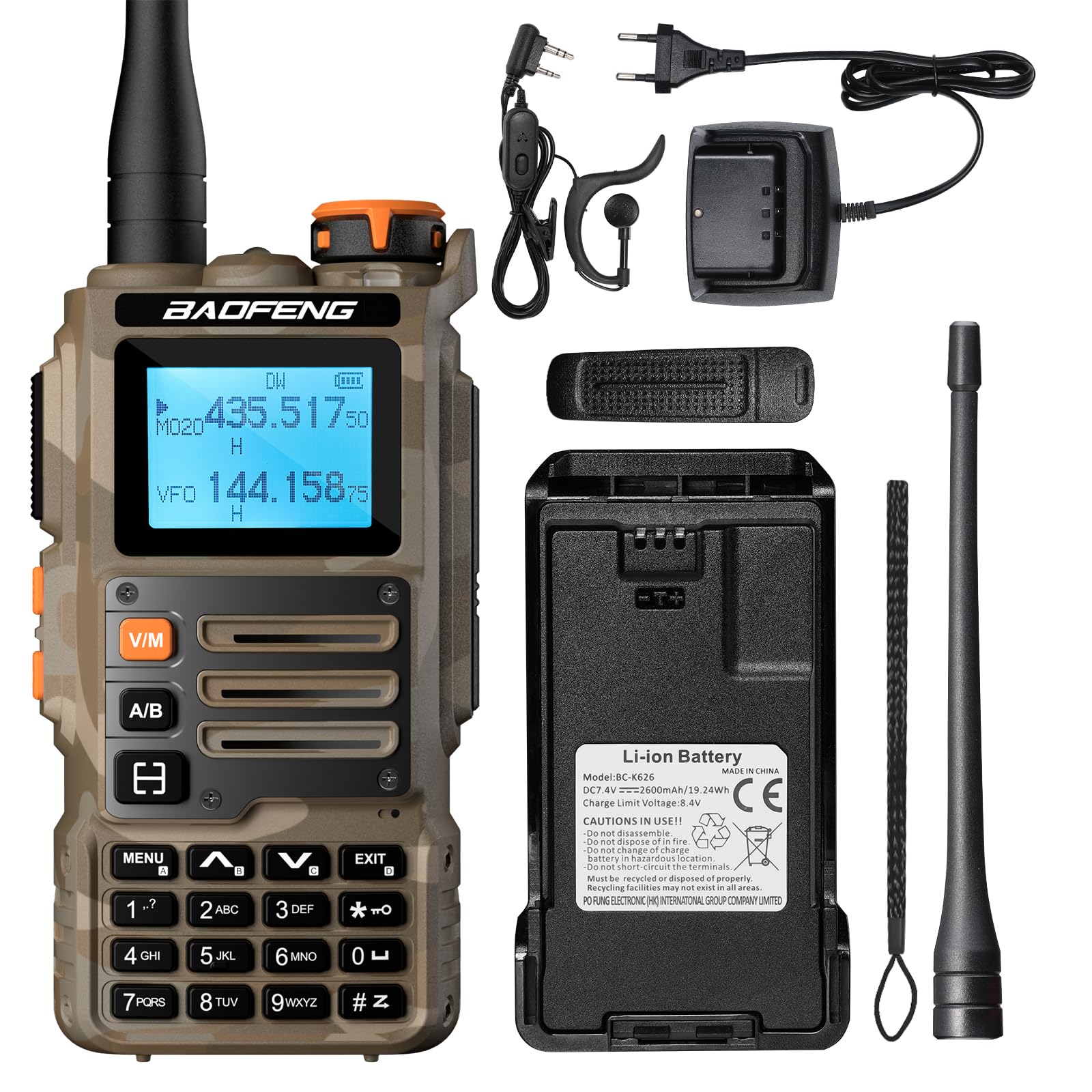 BAOFENG K63 6W Talkie-walkie, Radio Amateur Portable tri-Bande UHF/VHF/1,25 m, AM/FM, Batterie 2600 mAh, 999 canaux, Copie de fréquence sans Fil, fréquence répéteur inversée, Camouflage désert