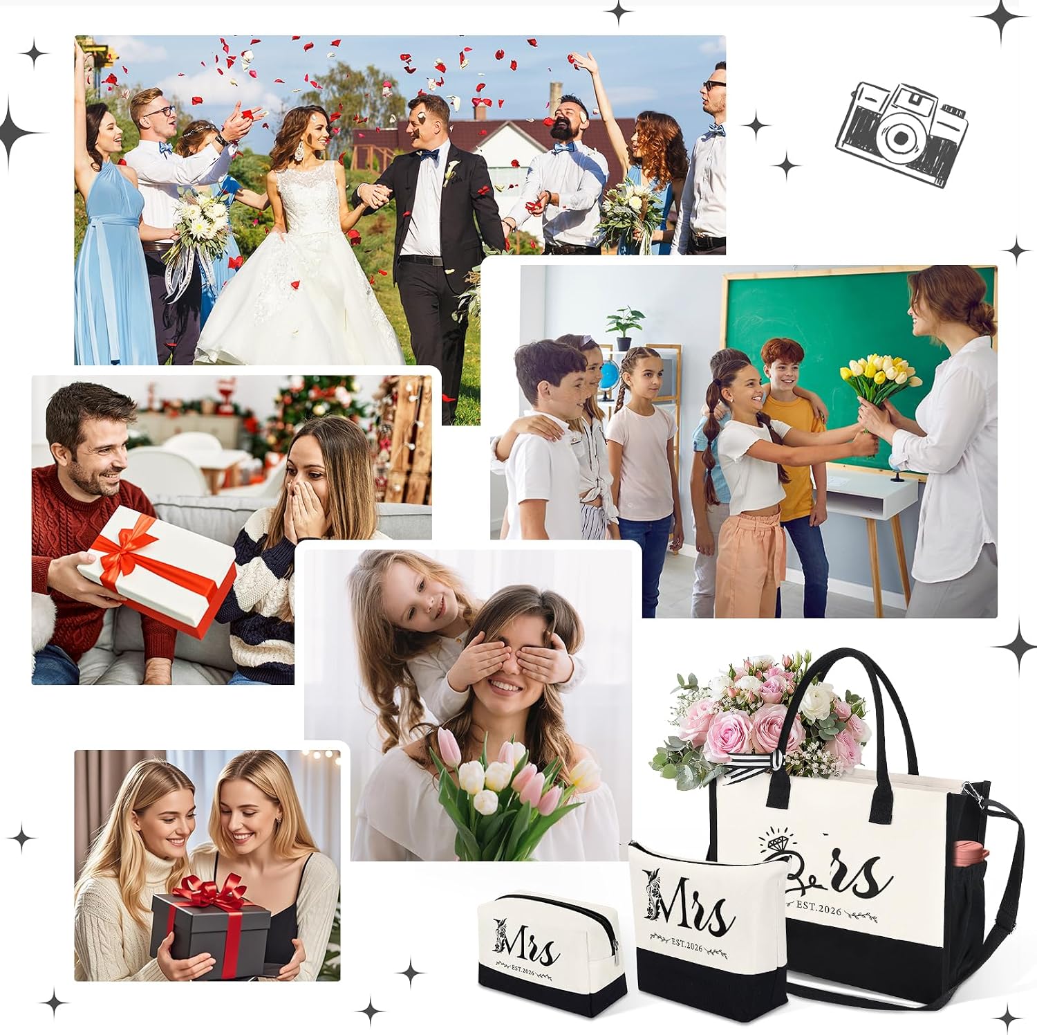 HOMIEE 3PCS Canvas Tote Bag, Bride Gifts for Bridal Shower Wedding Bachelorette Party Engagement Honeymoon