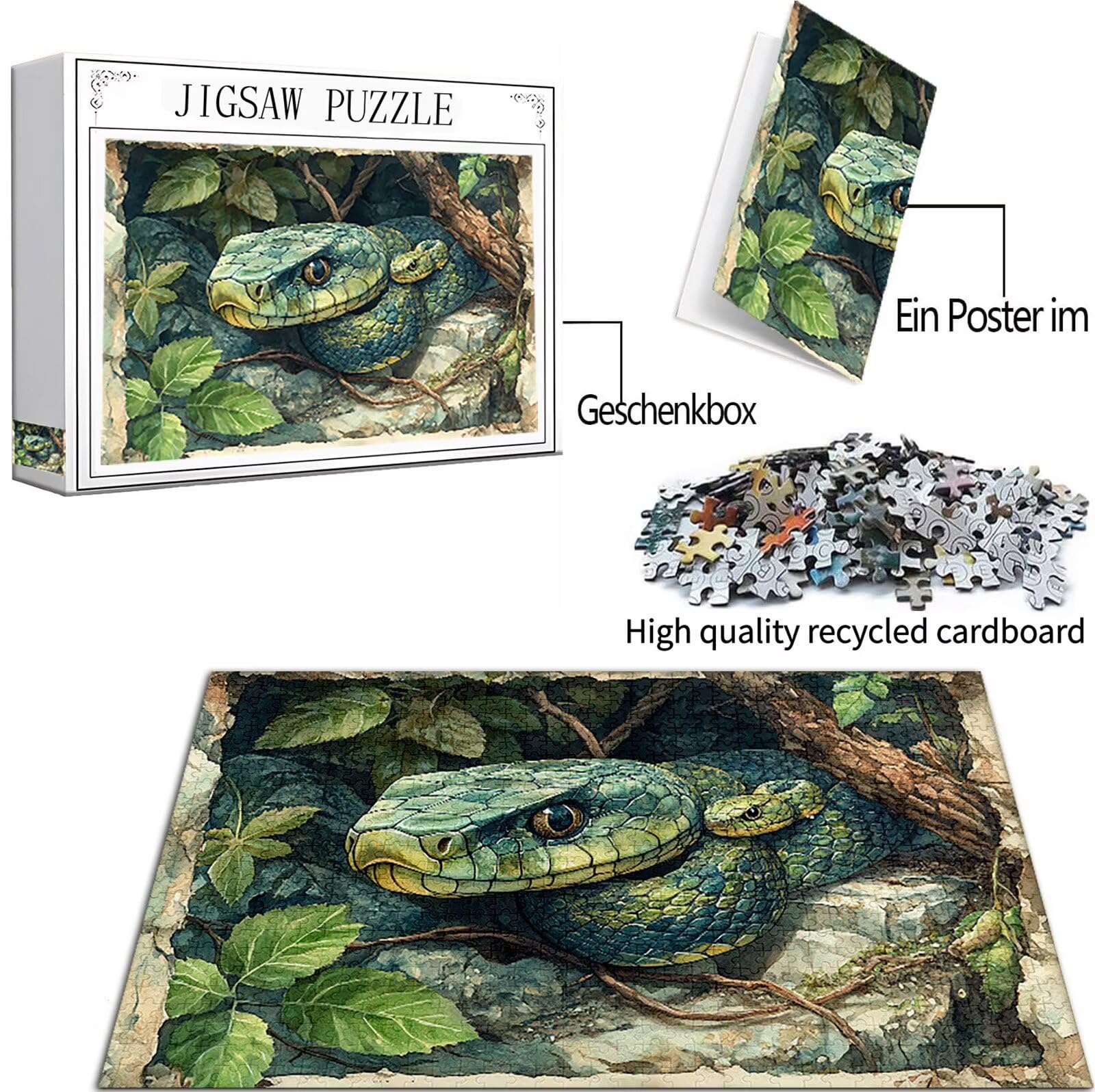 Wąż Puzzle 1000 Sztuk Dorosłych, Puzzle Zwierząt Wzór Projekt, Jigsaw Dorosłych, 5D DIY Rzemiosło Rodzina Zajęcia z Pakowaniem Pudełka, Dekoracja ścienna do domu, Prezent 75x50cm, Model354