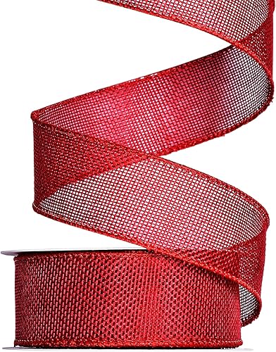 Ribest Cinta de arpillera roja con alambre, 1 12 pulgadas, 10 yardas, cinta de yute para decoración de lazos, manualidades, envoltura de regalos