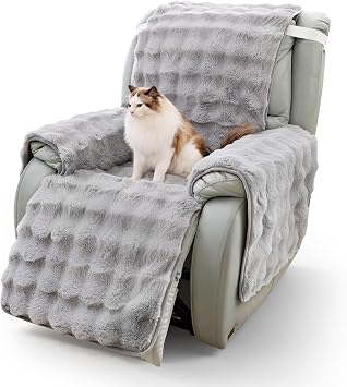 TOPCHANCES Thick Plush Rabbit Recliner Chair Cover,Warm Non Slip Lazy Boy Recliner Slipcover Covers Stay in Place,Furniture Protector with Elastic Straps for Kids Dogs Pets