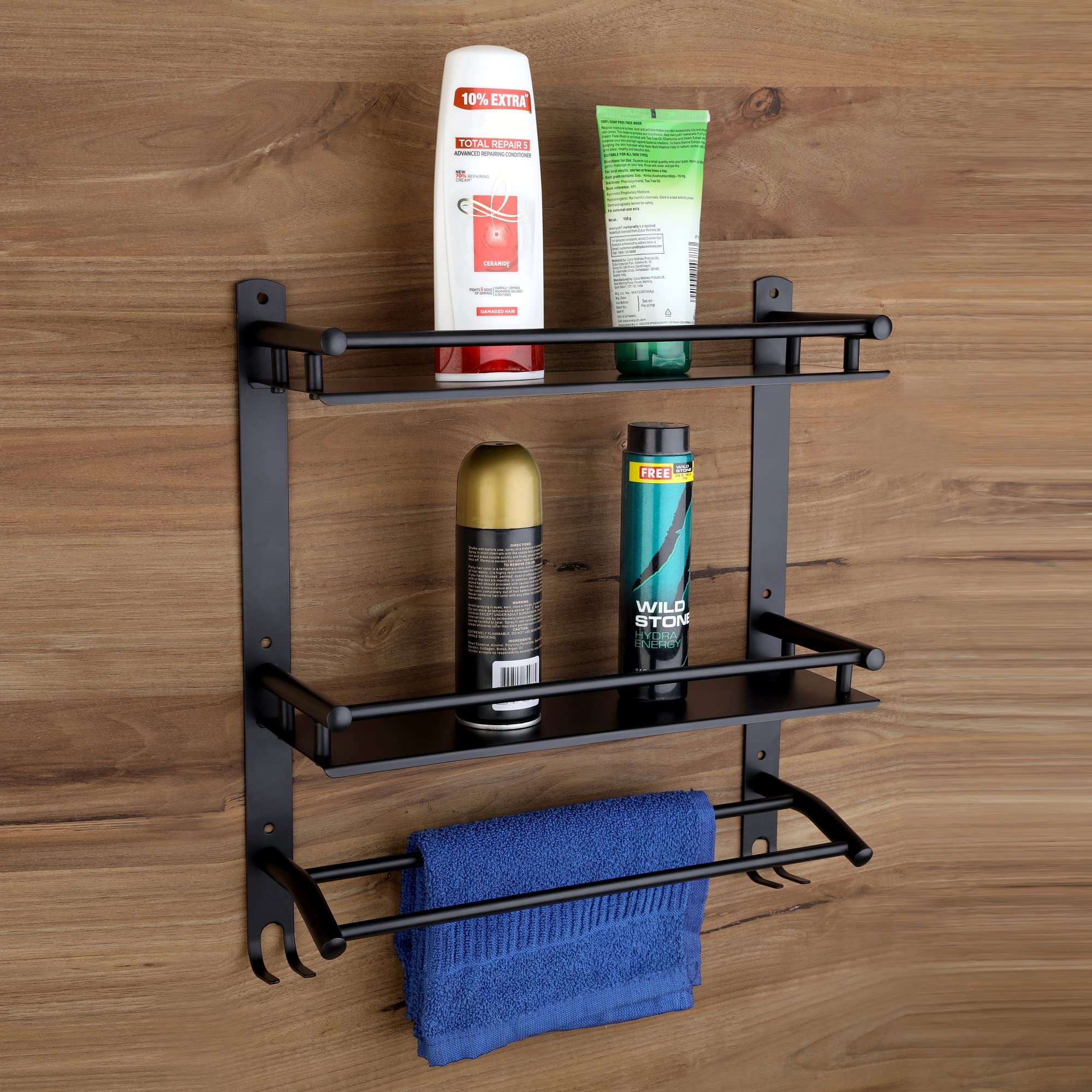 GLOXY ENTERPRISE 2 Layer Matt Black Finish Shelf with Towel Rod Stainless Steel Bathroom Shower Shelf Bathroom Organizer (B0BP7WWLKL) Amazon Price History, Amazon Price Tracker